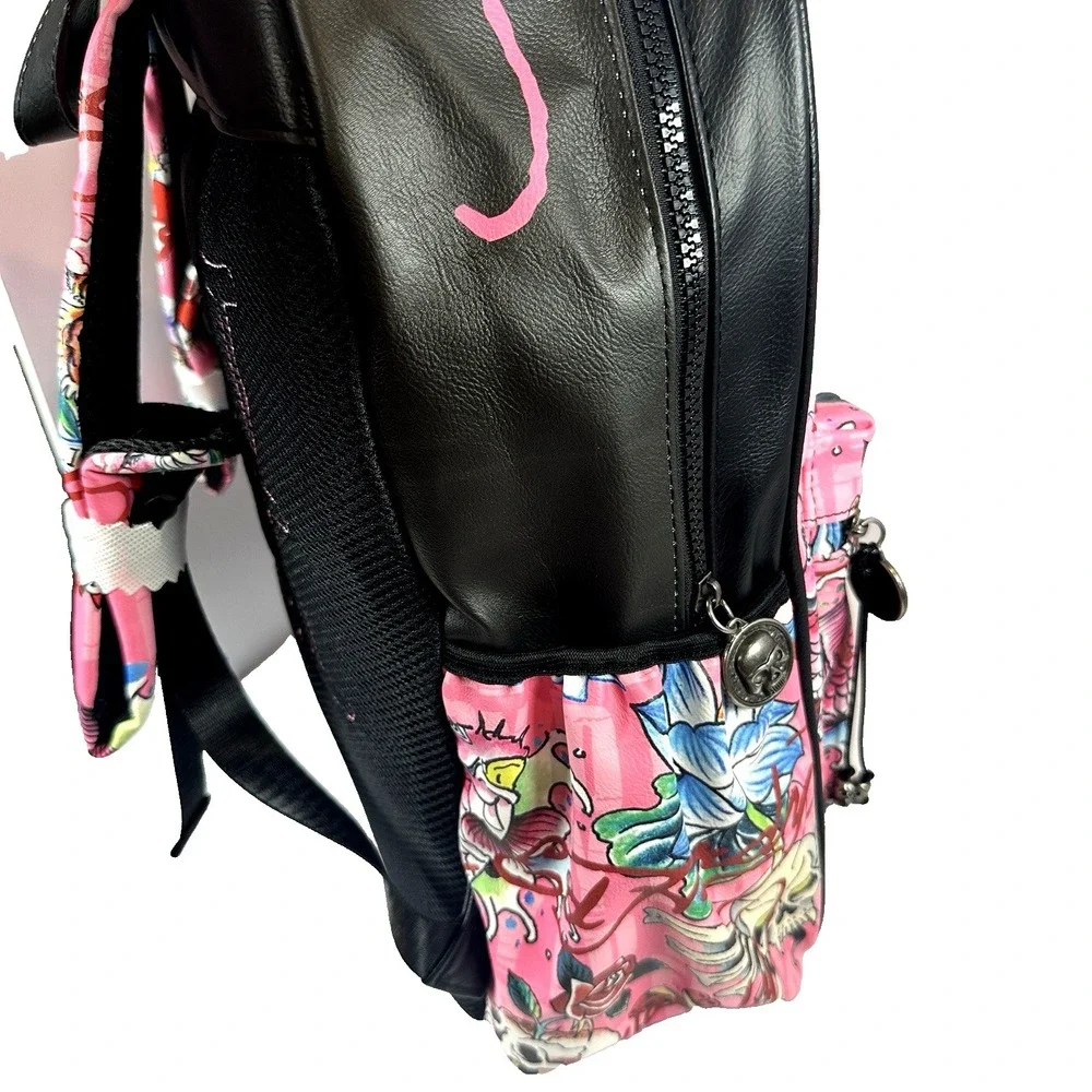 Ed Hardy Pink Multi Backpack Love Kills Slowly Skull Tattoo Rhinestone Y2K NWT